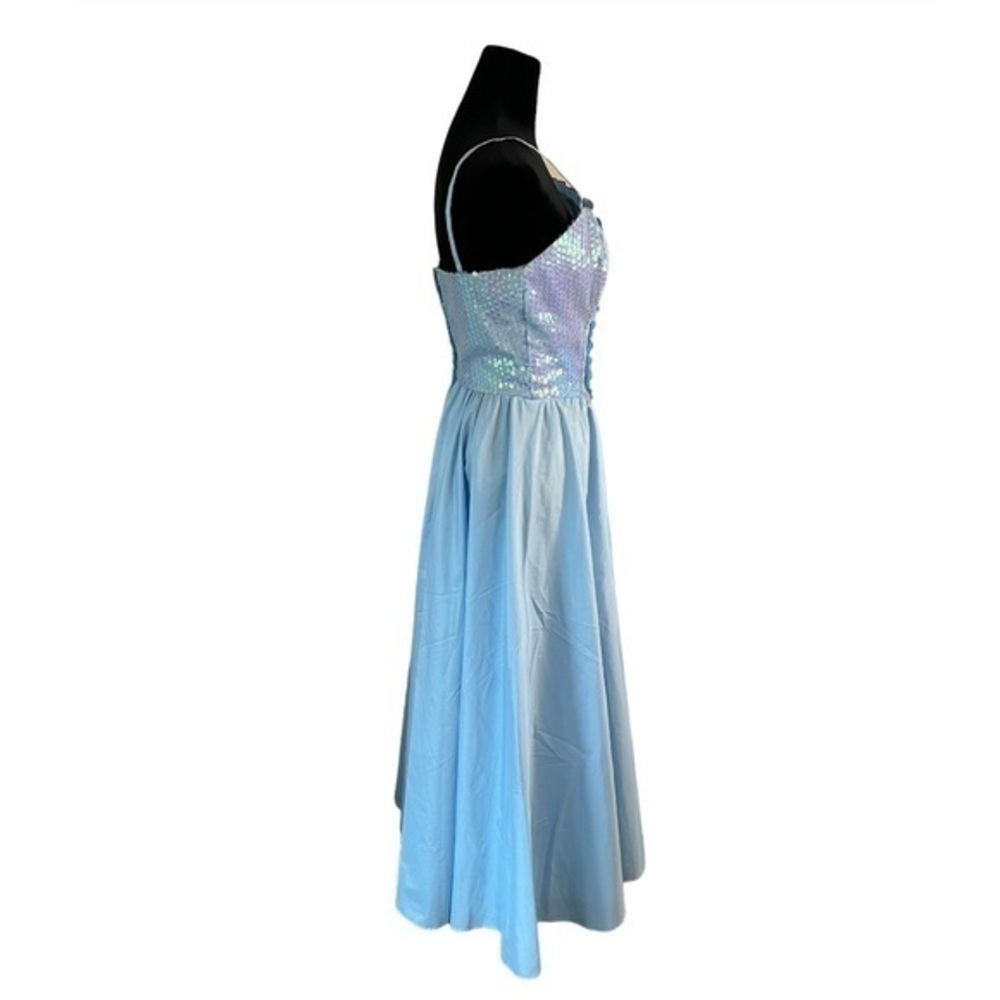 Alyce Designs 70s Vintage Sequin‎ Blue Gown Sweetheart Neckline Tulle Lined - Picture 4 of 12